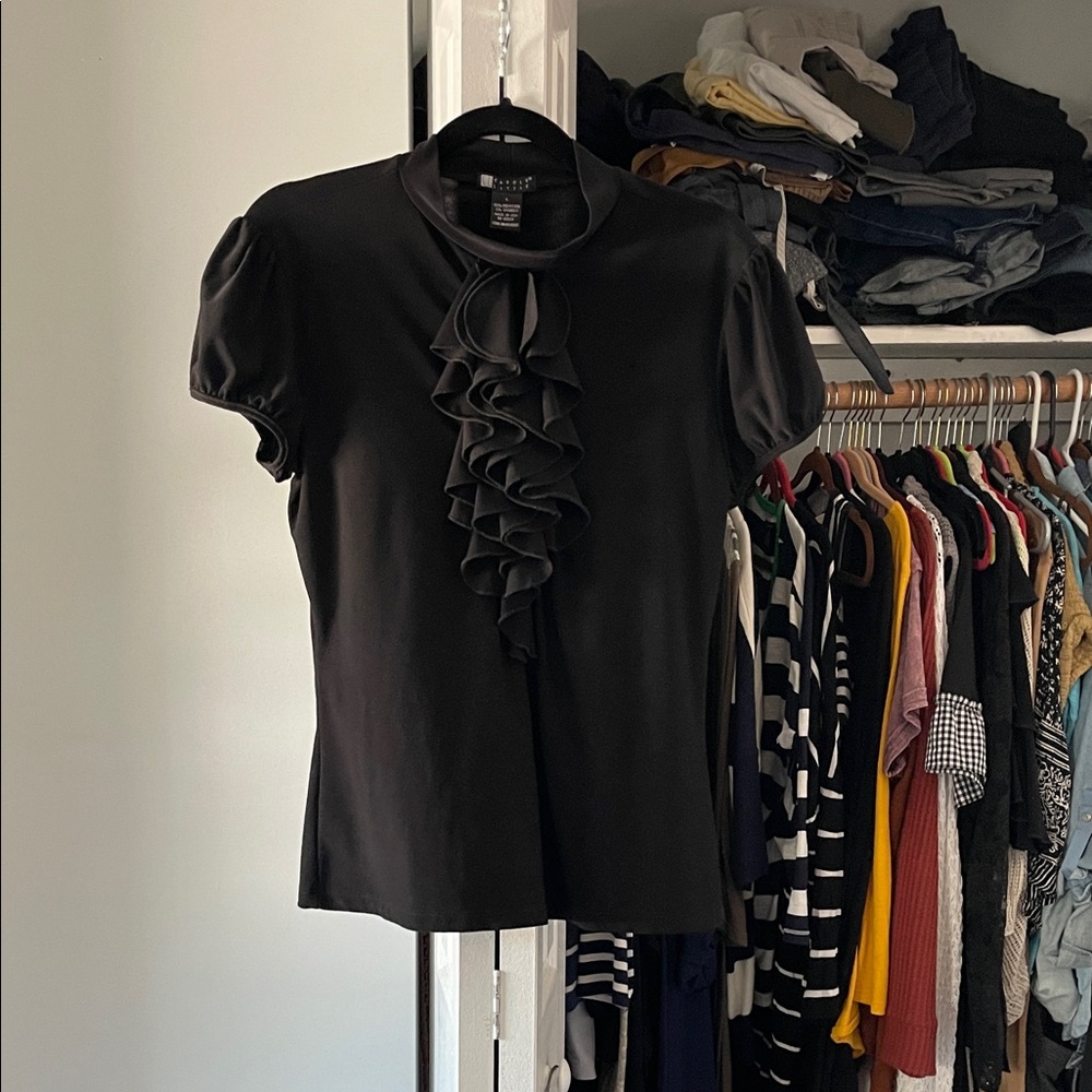 Carole Little Black Ruffled Blouse